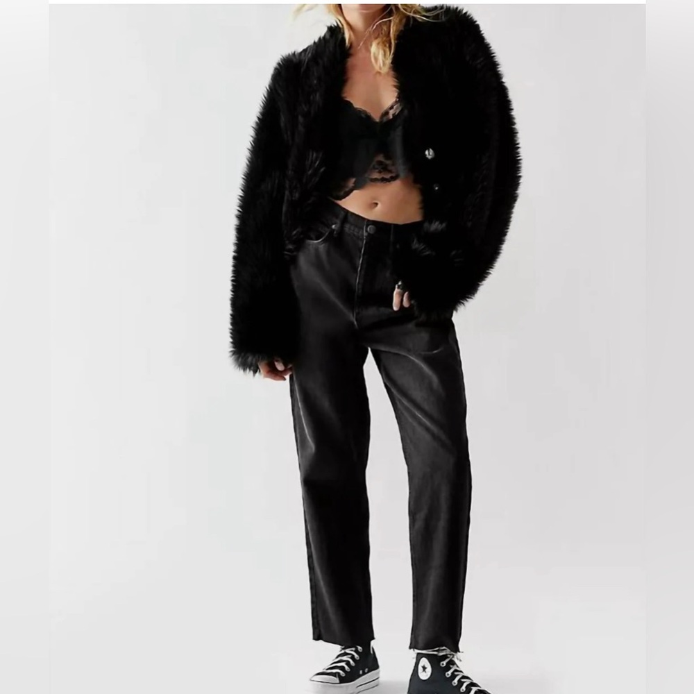 NWT FREE PEOPLE “WE THE FREE” All Night Fur Jacket In Black Size S